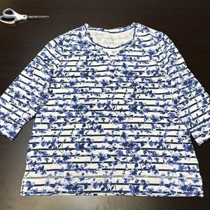 Blue white striped floral crew neck sweatshirt